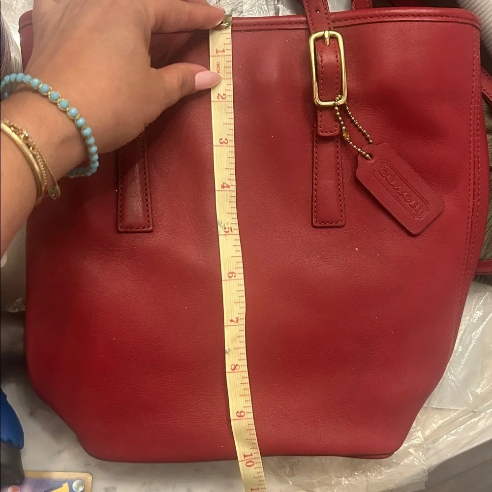 COACH Vintage Red Leather Tote Bag with Gold Accents